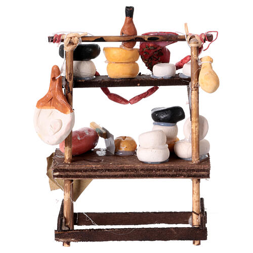 Deli stall for 10 cm Neapolitan Nativity Scene, cold meat, bread, cheese and wine, 15x10x5 cm 4