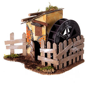 Moulin à eau crèche 10-12 cm napolitaine décor briques bois 15x20x15 cm