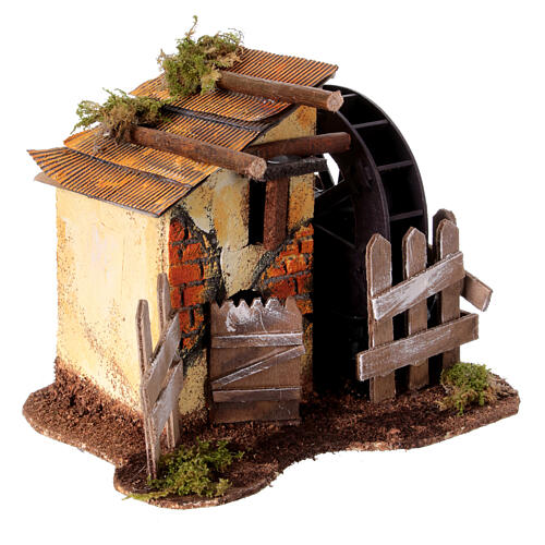Młyn wodny do szopki neapolitańskiej 10-12 cm, wystrój z cegieł i drewna, wymiary 15x20x15 cm 3