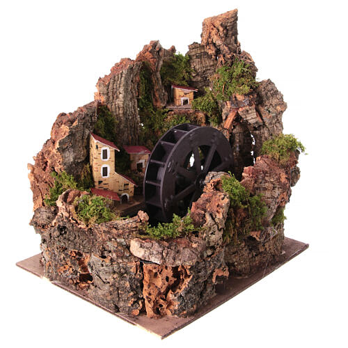 Moulin à eau roue avec village crèche napolitaine 10-12 cm décor avec pompe à eau 25x25x20 cm 4