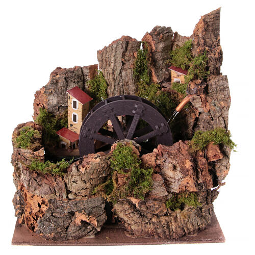 Moinho de água com aldeia para presépio 10-12 cm estilo napolitano com bomba 25x25x20 cm 1