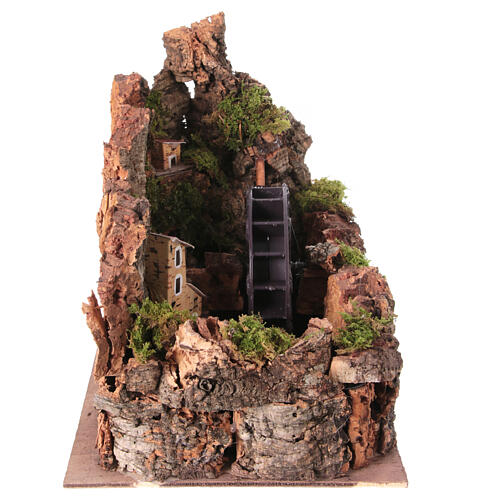 Moinho de água com aldeia para presépio 10-12 cm estilo napolitano com bomba 25x25x20 cm 3