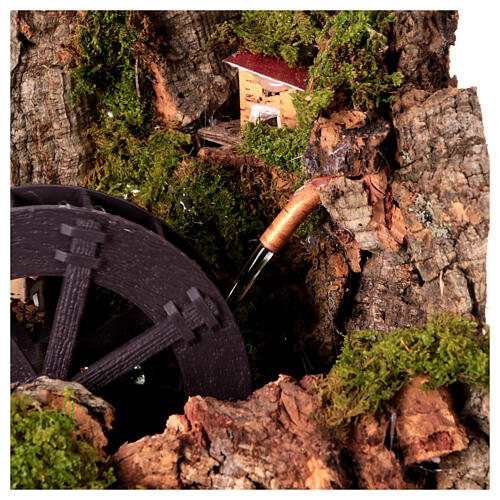 Neapolitan Nativity Water Mill with Village Setting 10-12 cm with Pump 25x25x20 cm 2
