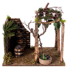Ambientazione uva torchio vigna presepe 10-12 cm napoletano dimensioni 20x20x15 cm