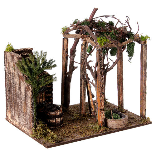 Scena winobrania: winogron, prasa i winorośl - szopka neapolitańska 10-12 cm, wymiary 20x20x15 cm 3