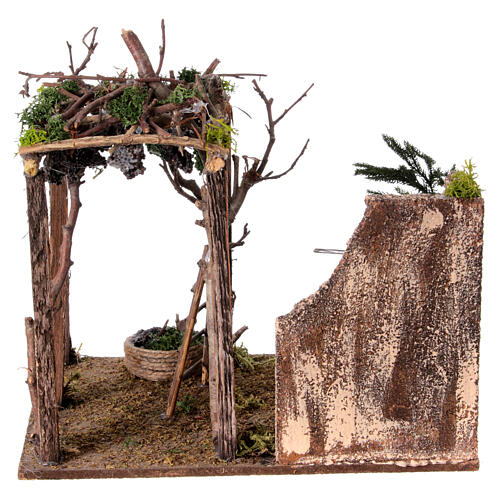 Scena winobrania: winogron, prasa i winorośl - szopka neapolitańska 10-12 cm, wymiary 20x20x15 cm 4