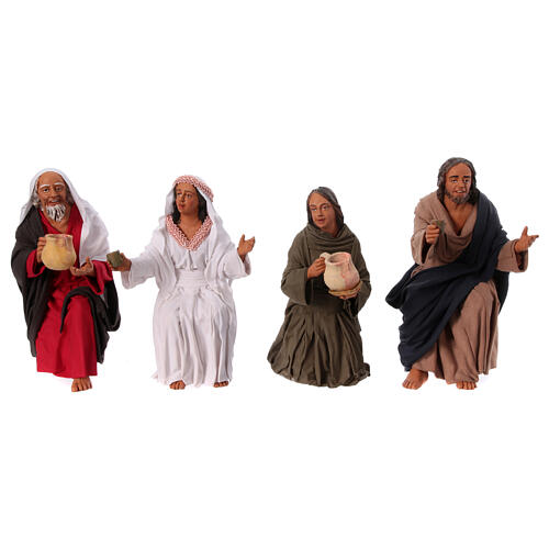 Cena Bodas de Caná presépio napolitano de Páscoa 30 cm terracota 7 peças 8