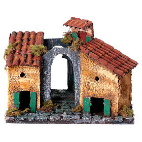 Małe domki neapolitańskiej wioski do szopki 10-12 cm, mech i korek, 15x15x10 cm