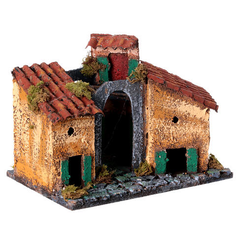 Małe domki neapolitańskiej wioski do szopki 10-12 cm, mech i korek, 15x15x10 cm 3