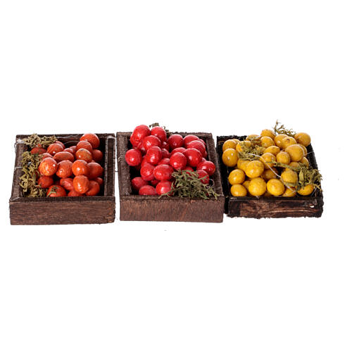 Set 3 caisses de fruits mixtes crèche napolitaine 12-14 cm 2x5x4 cm 1