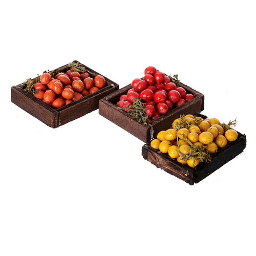 Set of three assorted fruit boxes for Neapolitan nativity scene 12-14 cm 2x5x4 cm 2