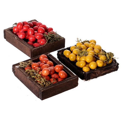 Set of three assorted fruit boxes for Neapolitan nativity scene 12-14 cm 2x5x4 cm 3