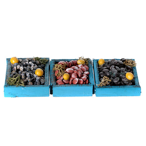 Set 3 caisses fruits de mer mixtes crèche 12-14 cm napolitaine 2x5x4 cm 1
