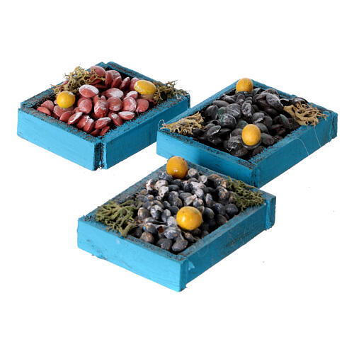 Set of three assorted seafood boxes, Neapolitan nativity scene 12-14 cm 2x5x4 cm 3