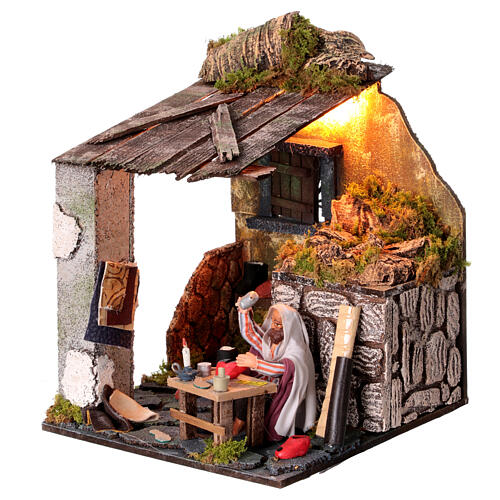 Bottega ciabattino capanna attrezzi presepe napoletano 12 cm movimento 25x20x20 cm 2