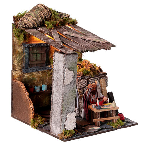 Bottega ciabattino capanna attrezzi presepe napoletano 12 cm movimento 25x20x20 cm 3