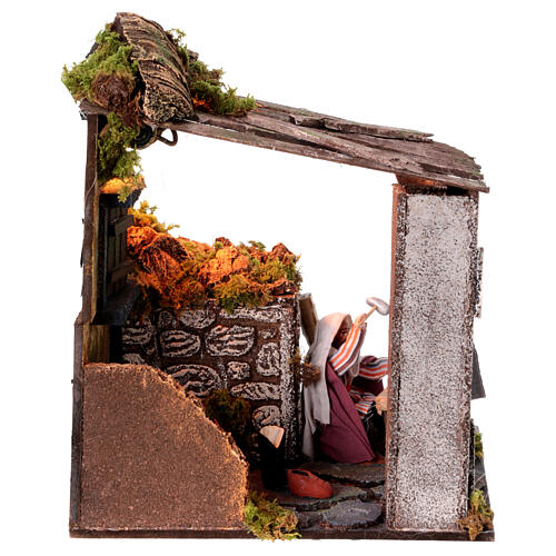 Bottega ciabattino capanna attrezzi presepe napoletano 12 cm movimento 25x20x20 cm 4