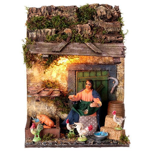 Woman feeding farm animals, animated character for 10 cm Neapolitan Nativity Scene, 20x20x20 cm 1