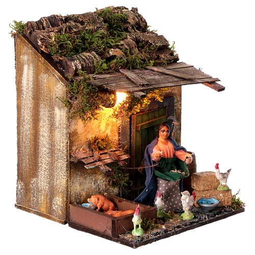 Woman feeding farm animals, animated character for 10 cm Neapolitan Nativity Scene, 20x20x20 cm 3