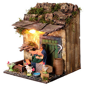 Peasant woman animated Neapolitan nativity scene 10 cm animals tools 20x20x20 cm