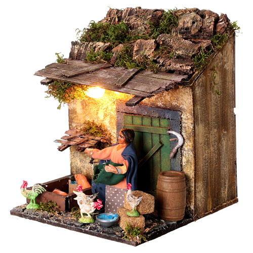 Peasant woman animated Neapolitan nativity scene 10 cm animals tools 20x20x20 cm 2