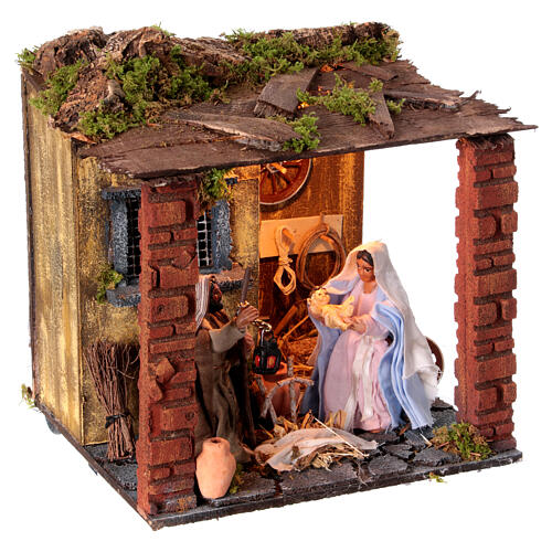 Natività stile 700 movimento culla presepe 10 cm napoletano capanna 20x20x20 cm 3