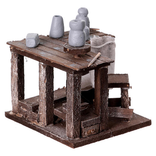 Keramikerbank mit Werkzeugen, im neapolitanischen Stil, für 10–12 cm Krippe – Krippenzubehör 2