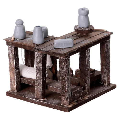 Potter's bench for 10-12 cm Neapolitan Nativity Scene with tools, 10x10x10 cm 3