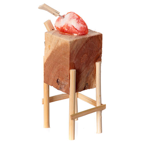 Banco macellaio presepe 10-12 cm napoletano con bistecca 2 coltelli 10x5x5 cm 4