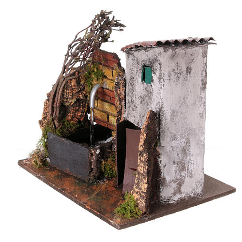 Fuente a la derecha belén 10-12 cm napolitano con casita ambientación 15x20x15 cm 2