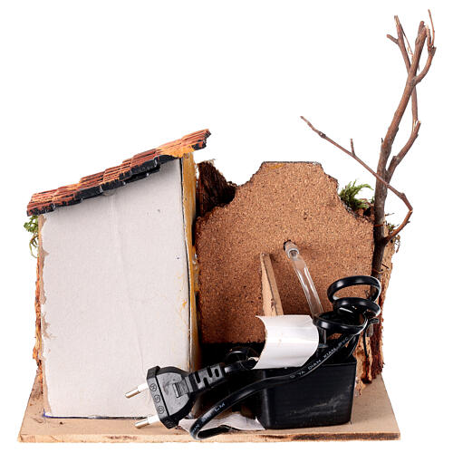Fontana a destra presepe 10-12 cm napoletano con casetta ambientazione 15x20x15 cm 4