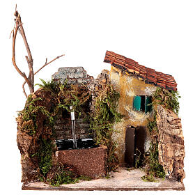 House setting with fountain on the right for 10-12 cm Neapolitan nativity scene, 15x20x15 cm