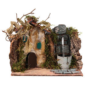 Fontaine avec maisonnette crèche napolitaine 10-12 cm avec pavés 15x20x15 cm