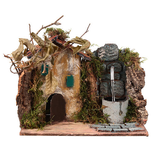 Fontaine avec maisonnette crèche napolitaine 10-12 cm avec pavés 15x20x15 cm 1