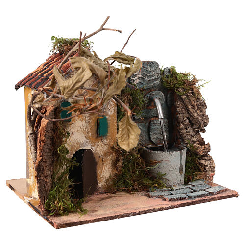 Fontaine avec maisonnette crèche napolitaine 10-12 cm avec pavés 15x20x15 cm 3