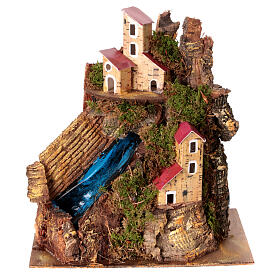 Setting with waterfall and small houses for 10-12 cm Neapolitan Nativity Scene, 25x20x10 cm