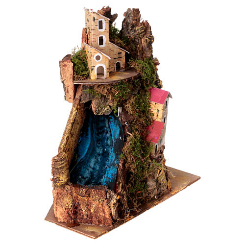 Setting with waterfall and small houses for 10-12 cm Neapolitan Nativity Scene, 25x20x10 cm 2