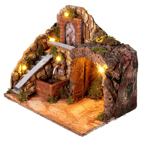 Setting with cave, fountain, staircase and door for 12 cm Neapolitan Nativity Scene, 25x30x20 cm 3