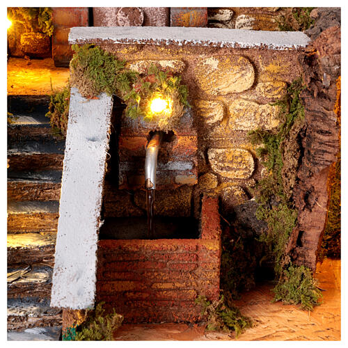 Cenário gruta casa fontanário e escada presépio napolitano 12 cm 25x30x20 cm 2