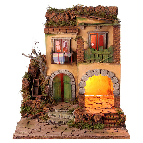 Village crèche napolitaine style XVIIIe 10 cm moulin porche 45x40x40 cm 1