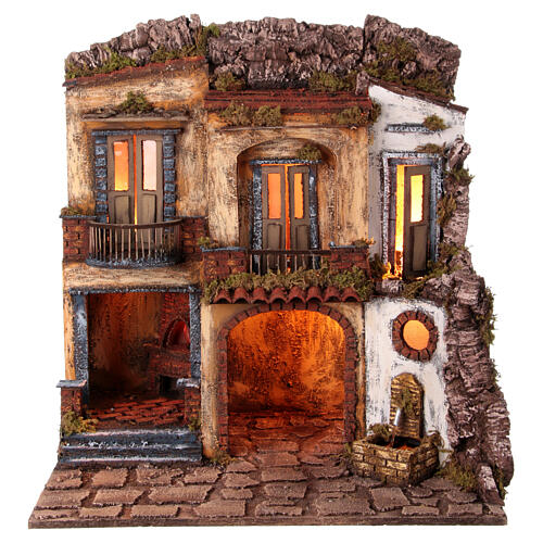 Aldeia estilo séc. 18 presépio napolitano 12 cm forno fontanário 50x50x40 cm 1