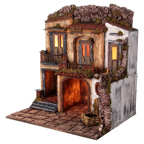 Aldeia estilo séc. 18 presépio napolitano 12 cm forno fontanário 50x50x40 cm 3