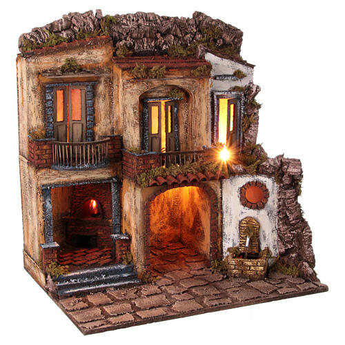 Village 18th century style nativity scene 12 cm Neapolitan oven fountain 50x50x40 cm 5