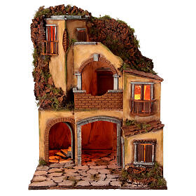 Setting with 18th-century neighborhood for 12 cm Neapolitan Nativity Scene, 55x40x40 cm