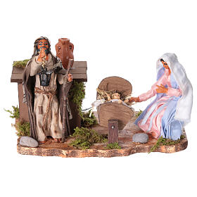 Neapolitan Nativity Scene with 12 cm statues, rocking cradle and house, 15x20x10 cm