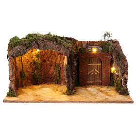 Ambientación cabaña con puerta para belén napolitano 14-16 cm musgo 20x50x25 cm