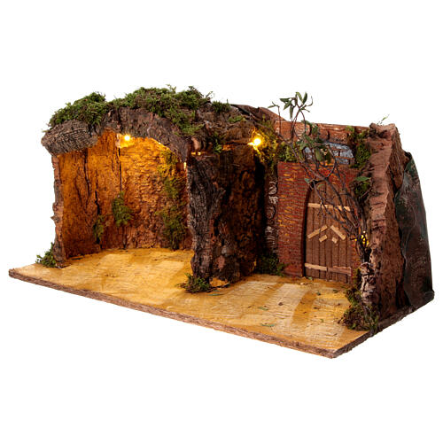 Otoczenie szopki neapolitańskiej 14-16 cm - stajenka z drzwiami i z mchem, 20x50x25 cm 2