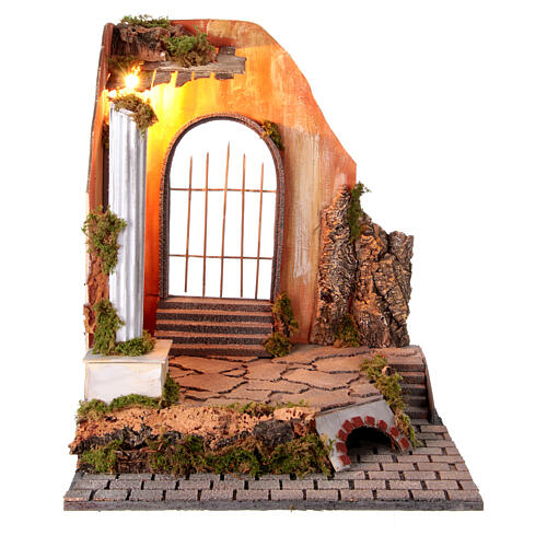 Tempio con colonna e cancello presepe napoletano 14-16 cm 45x40x40 cm 1