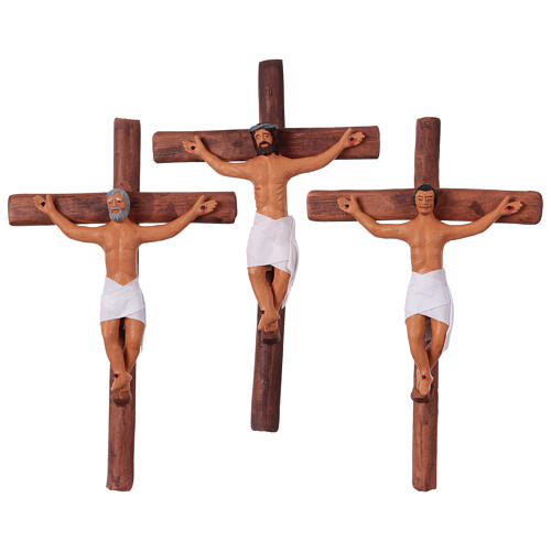 Crucifixion scene for Neapolitan Easter Creche, Jesus and the robbers, set of 3, 25x15 cm 1