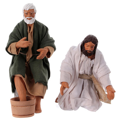 Washing of the feet for 13 cm Neapolitan Easter Creche, set of 2 terracotta figurines 3